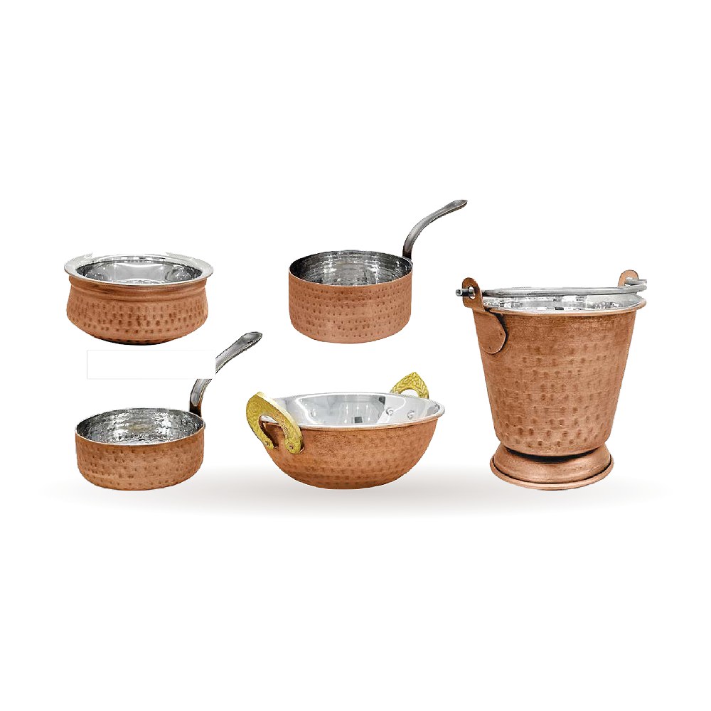 Antique Hammered Serveware — Steel–Copper