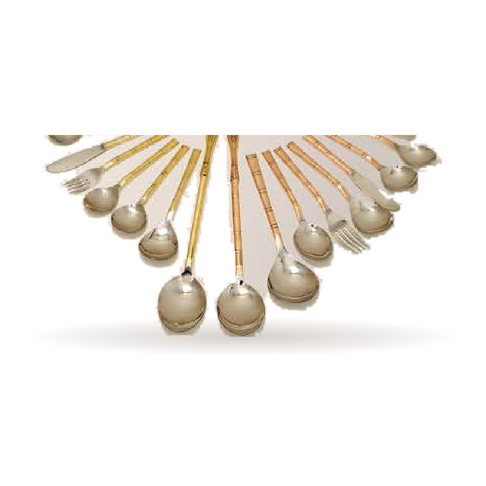 Hammered & Bamboo Cutlery Set — Steel & Brass