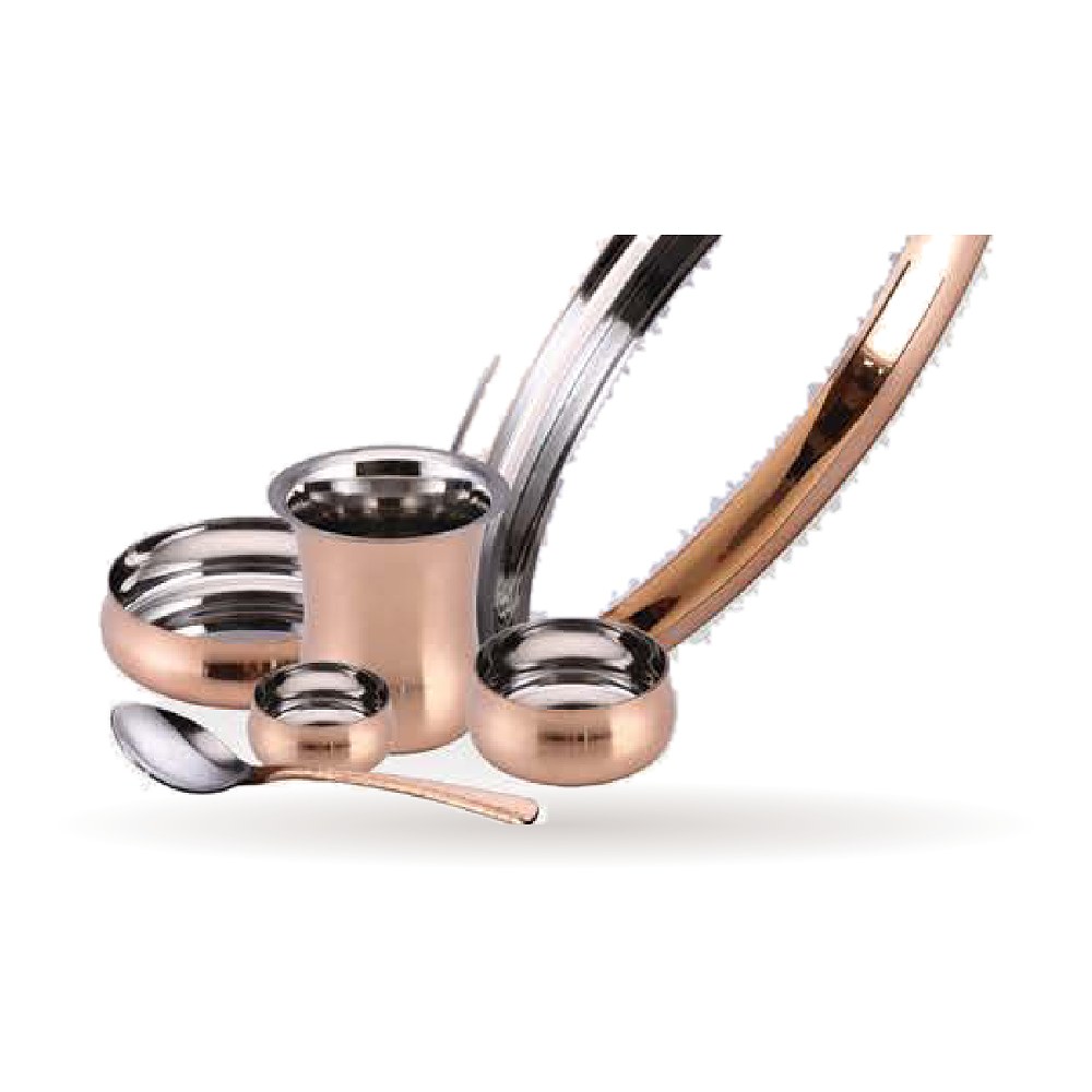 Steel-Copper Curved Thali Set — Steel–Copper