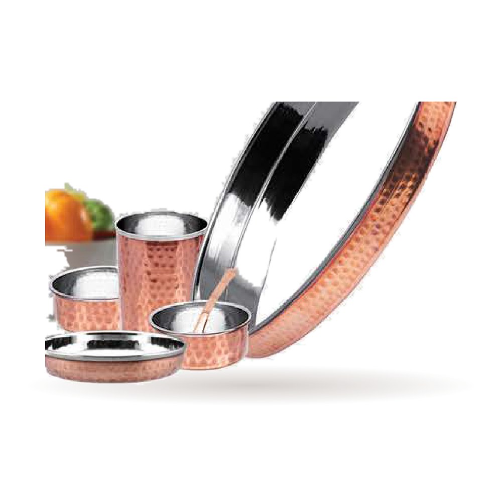 Steel-Copper Hammered Thali Set — Steel–Copper