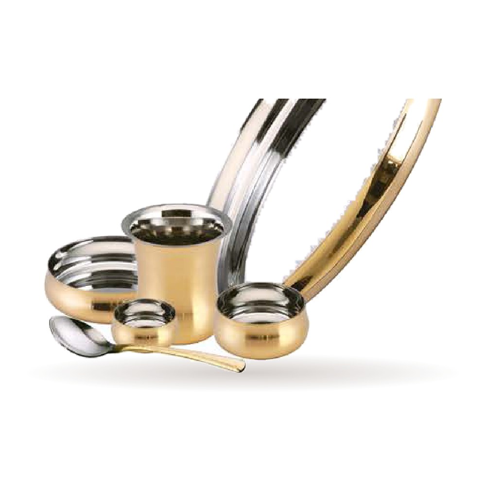 Steel-Brass Curved Thali Set — Steel–Brass
